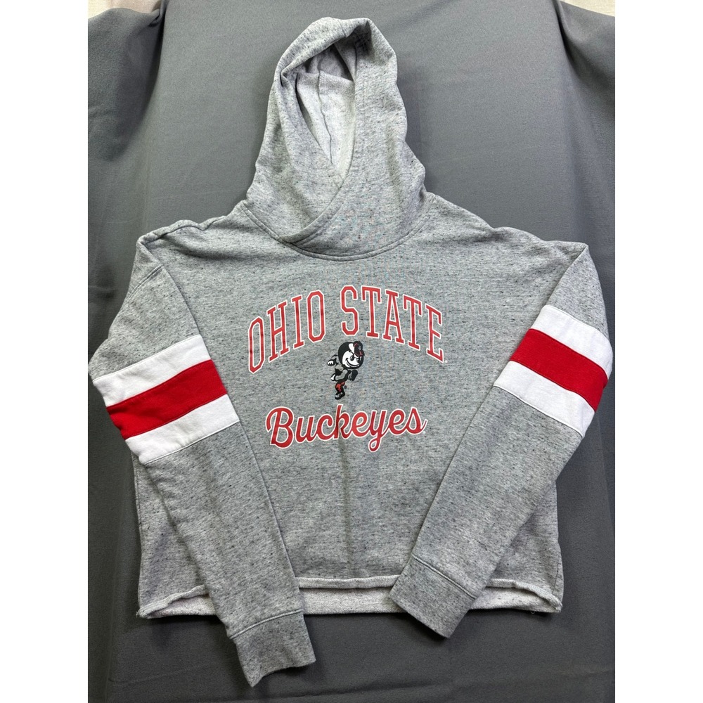 Ohio State Buckeyes Women's Large Gray Cropped Hoodie Brutus Mascot Sweatshirt - Picture 2 of 12